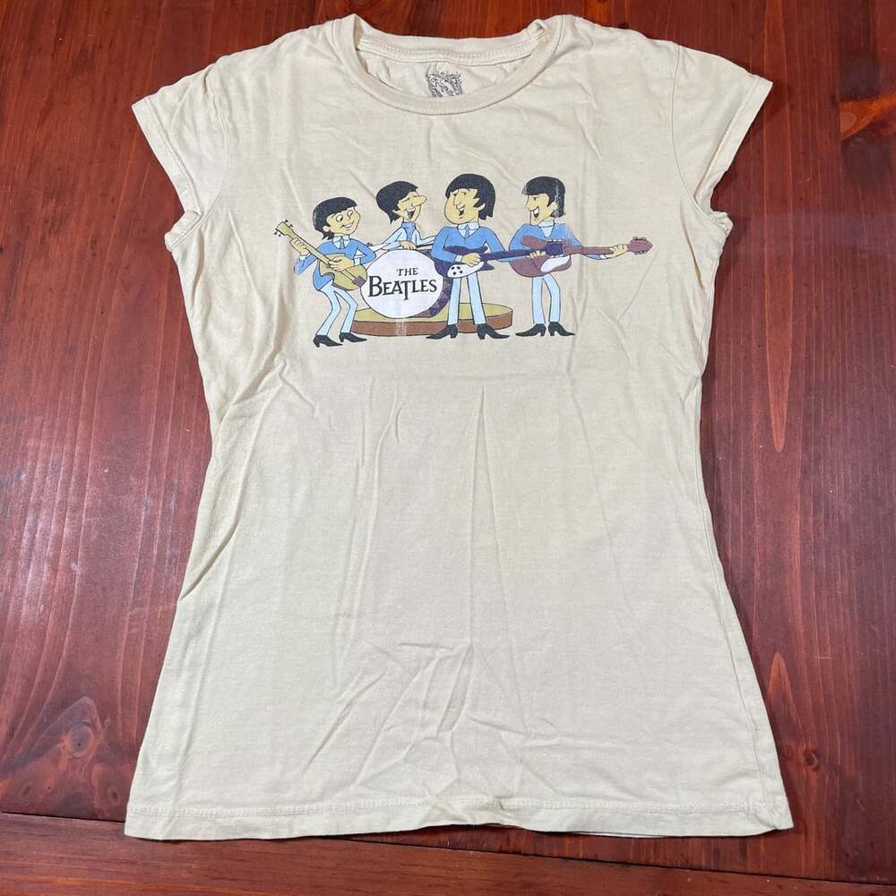 Free People The Beatles Cartoon Graphic T-Shirt Size M Beige